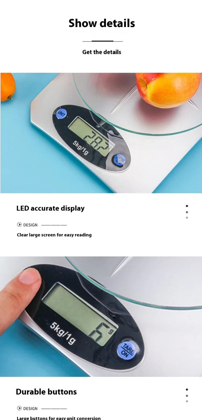 Silver white mini electronic kitchen scale with digital display showing 0.1g precision measurements