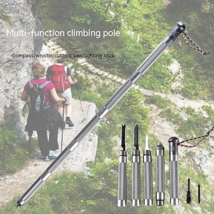 Silver aluminum alloy folding hiking stick for outdoor defense and trekking