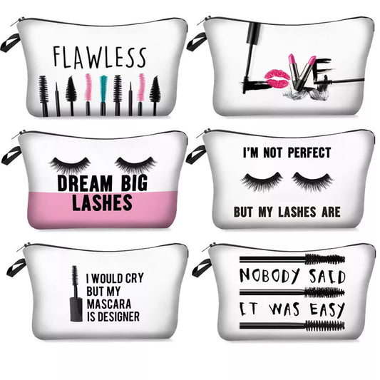 Digital printing lettered make-up bag with zipper closure for cosmetic storage