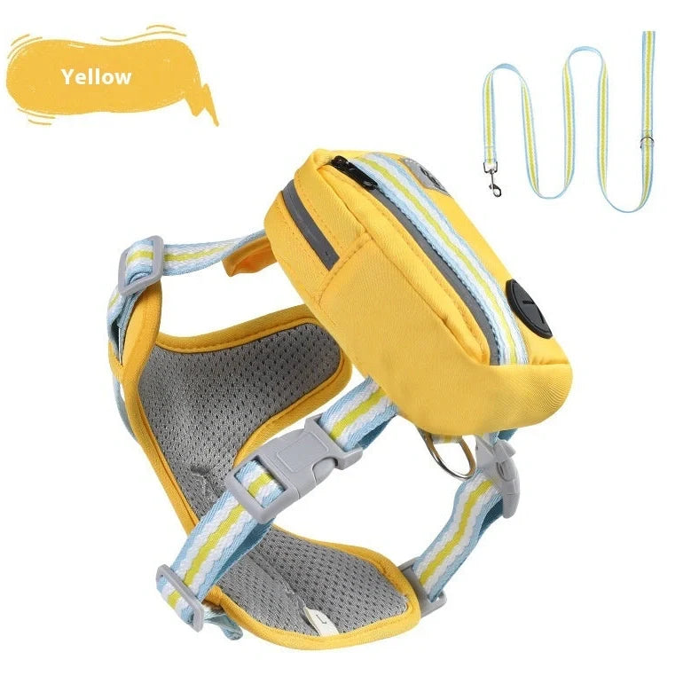 Explosion-proof anti-strangulation pet harness in pink with 1.5m holding rope attached to chest strap