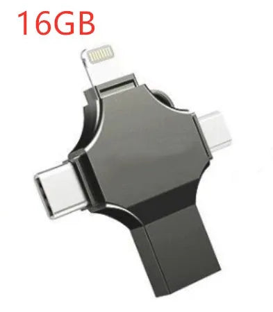 Metal mobile phone U disk with 4-in-1 iOS, Micro USB, Type-C and USB 3.0 connectors, 11g, in Silver
