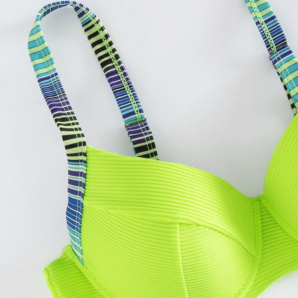 Green printed women's halter bikini set with split-side briefs bottoms