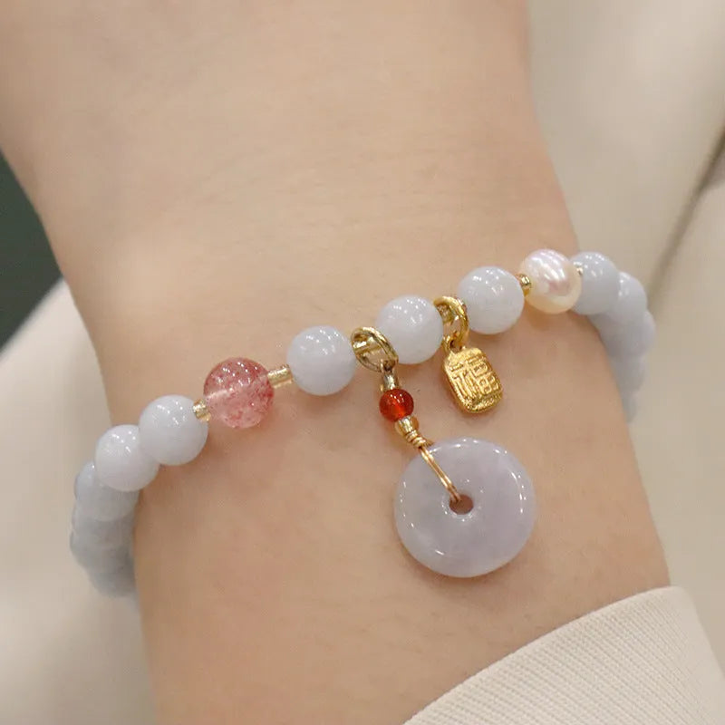 Gold plated women's bracelet with artificial crystal aquamarine chalcedony pendant in climbing cat design