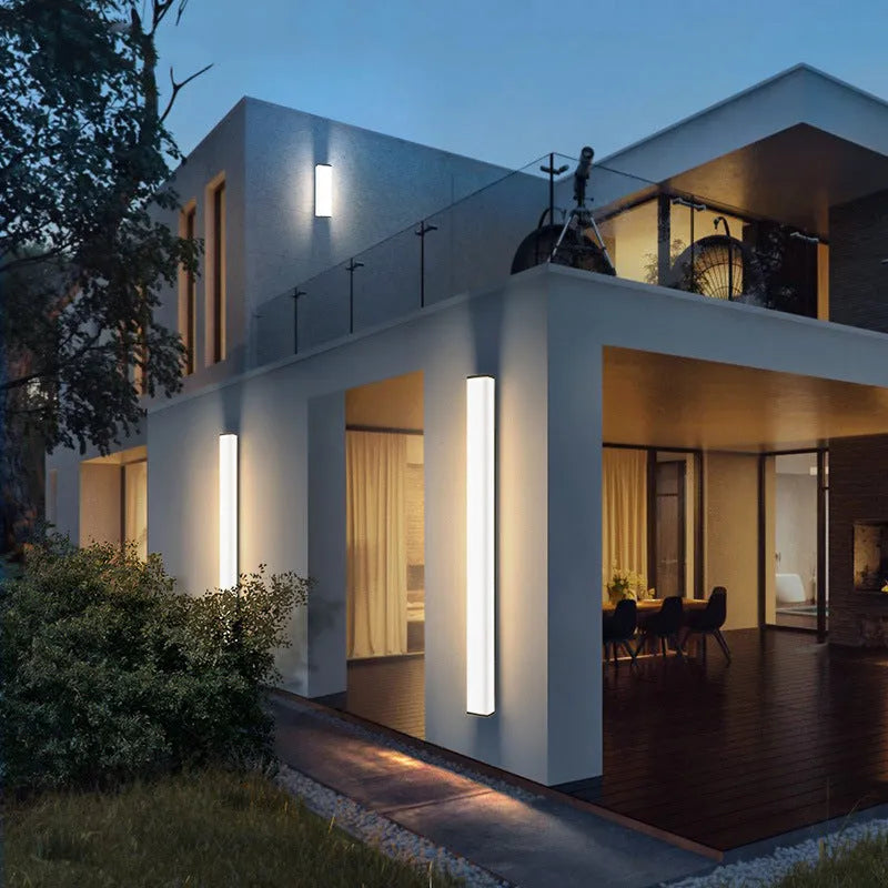60cm long outdoor wall light with stainless steel housing and LED strip illumination for exterior spaces