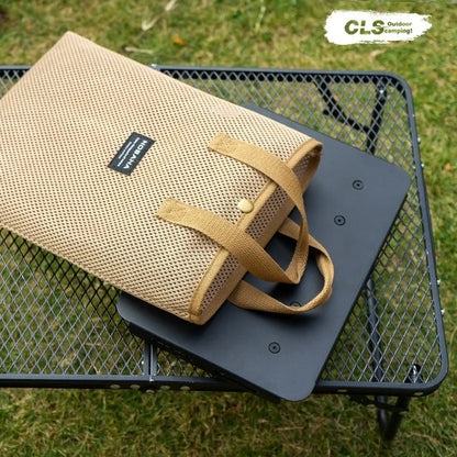 CLS aluminium folding camping stool converted into a small table with a green PU mat top