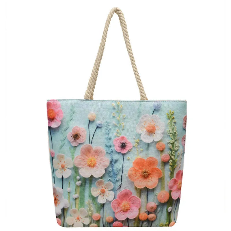 Cotton linen canvas shoulder bag with adjustable string straps and urban simplicity design