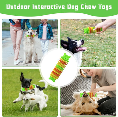 Blue natural rubber caterpillar-shaped dog chew toy measuring 17cm long