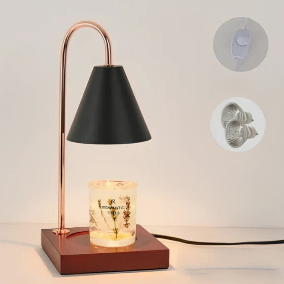 Log aromatherapy melting wax lamp measuring 37cm tall with natural wood base and white lampshade