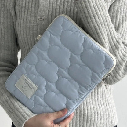 Cloud embroidery cotton notebook storage bag for iPad and tablet PC in white or blue, 11 to 15.6 inch sleeve