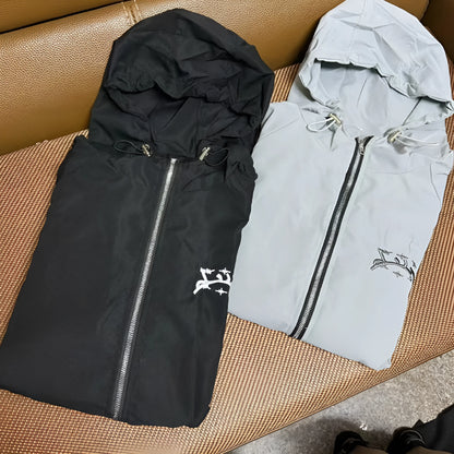 Men's grey hooded loose fit sun protection jacket with British styling