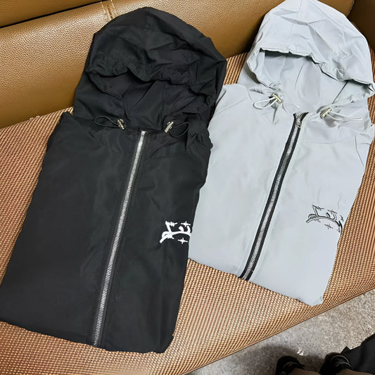 Men's grey hooded loose fit sun protection jacket with British styling