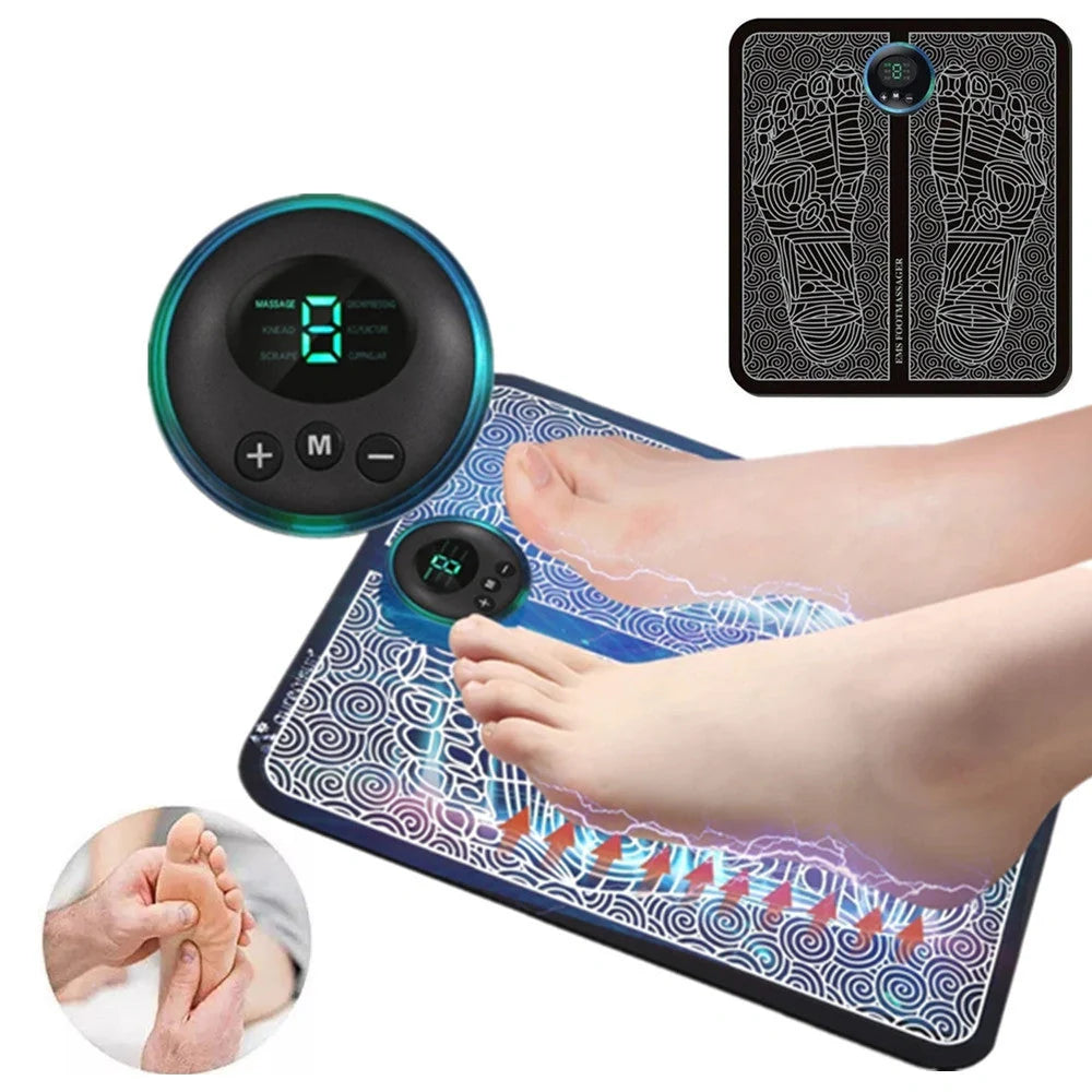 EMS Foot Massager Mat with adjustable modes and USB charging for foot relief