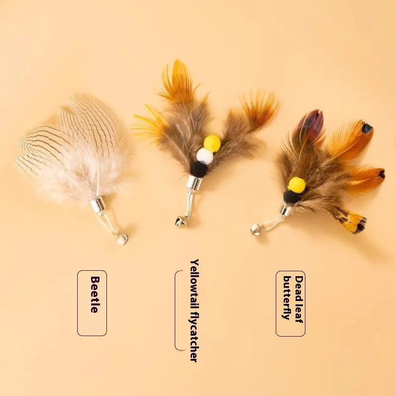 Three steel wire cat toy replacement heads with flying insect designs for durable feline play