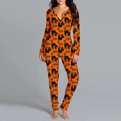 Spooktacular Halloween jumpsuit with unique printed design and relaxed, comfortable fit