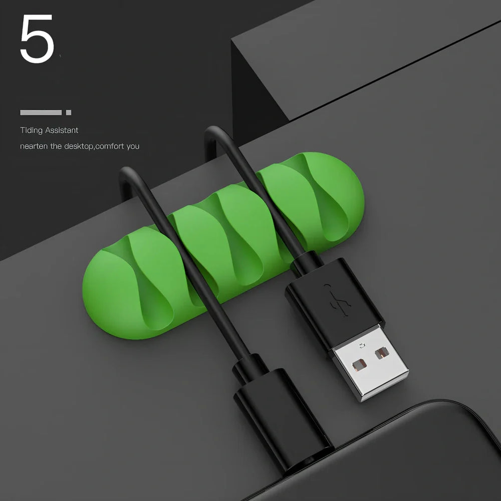 TPR silicone cable holder with Korean flannelette backing organising USB and network cables