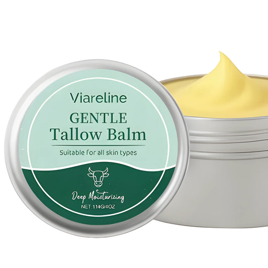 114g glass jar of Cow Fat Moisturising Cream with white lid on a grey background.