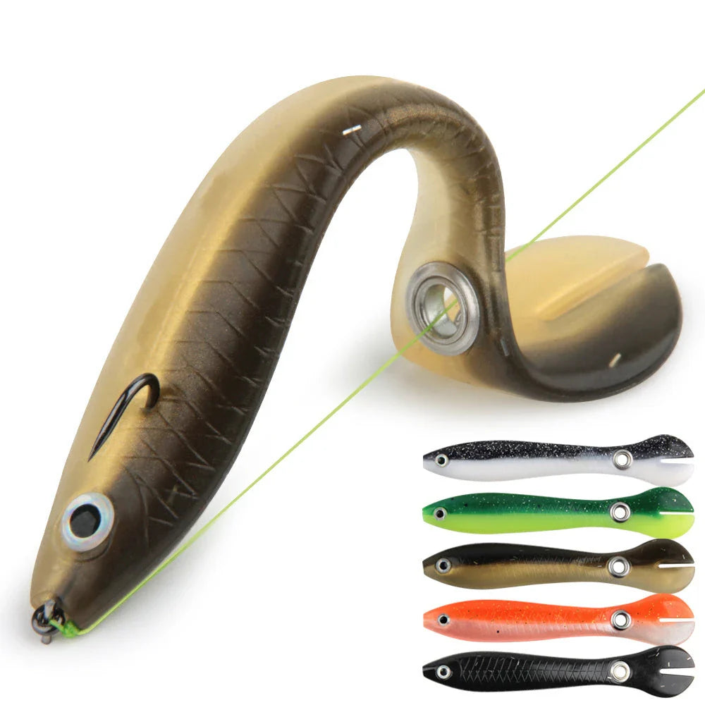 Life-like soft fishing lures with realistic slip mechanism for mesmerizing swimming action, attracting bass, trout, and pike in any season
