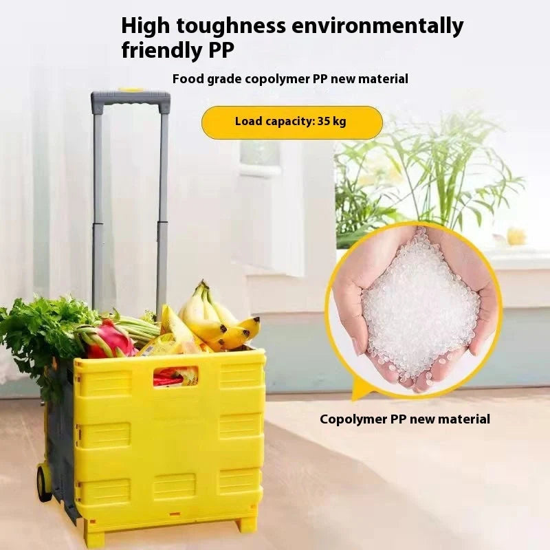 Foldable plastic lever cart with lid in various colors, perfect for shopping and transport