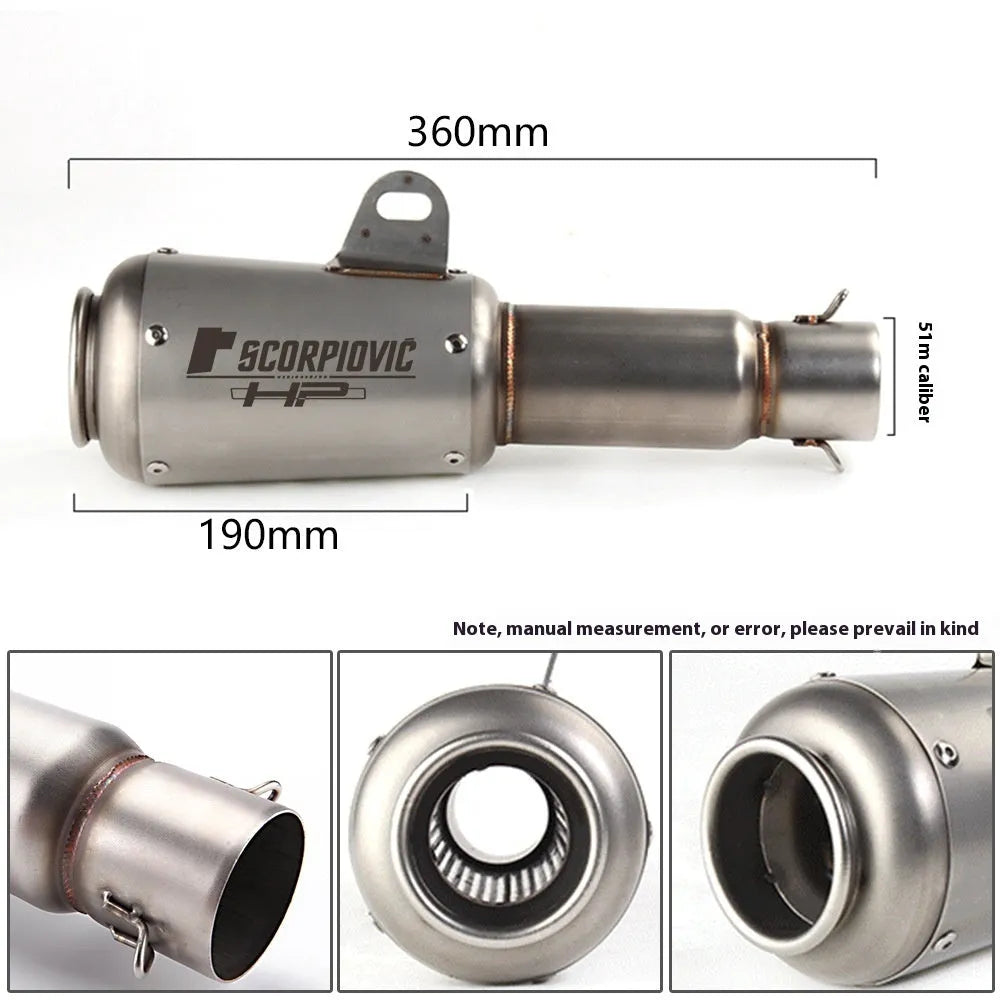 Universal stainless steel motorcycle exhaust pipe with decorative flower cover in black, titanium, half blue, or colourful finish