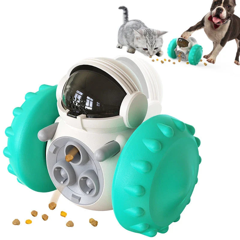 Innovative pet feeding toy with rolling balance system, keeps dogs and cats engaged and entertained