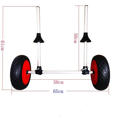 Foldable kayak handcart with upright platform, aviation aluminium frame, and rubber wheels for beach transport
