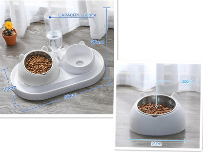 Stainless steel pet bowl with 15° tilt for cervical spine health, available in multiple colors