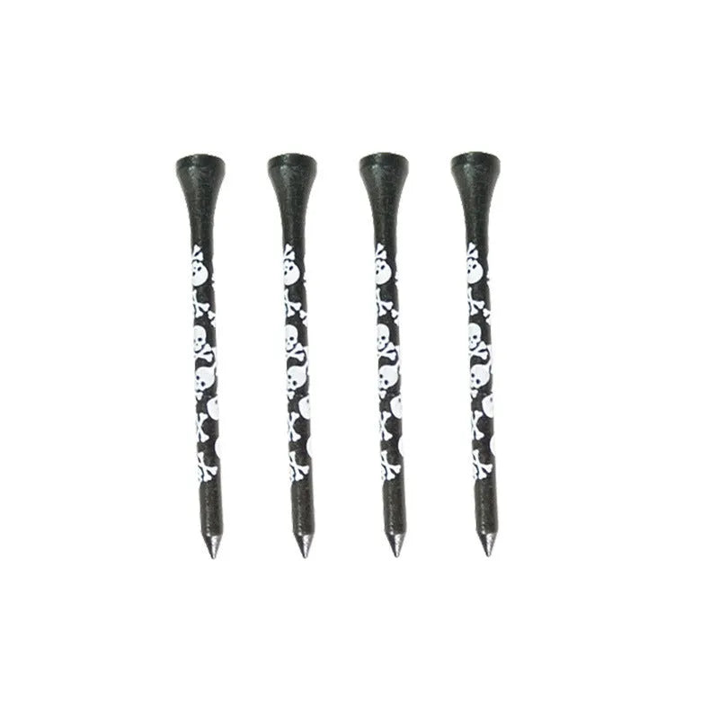 Black bamboo golf dowel pins with skull print in 70mm and 83mm sizes