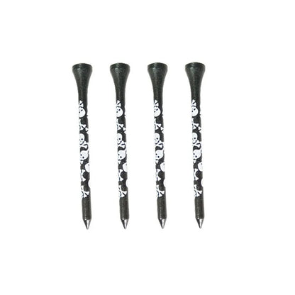 Black bamboo golf dowel pins with skull print in 70mm and 83mm sizes