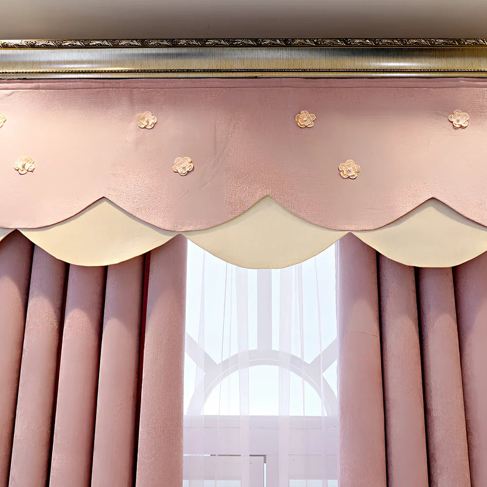European-style blackout curtains with plant flower heart pattern in pink colour options