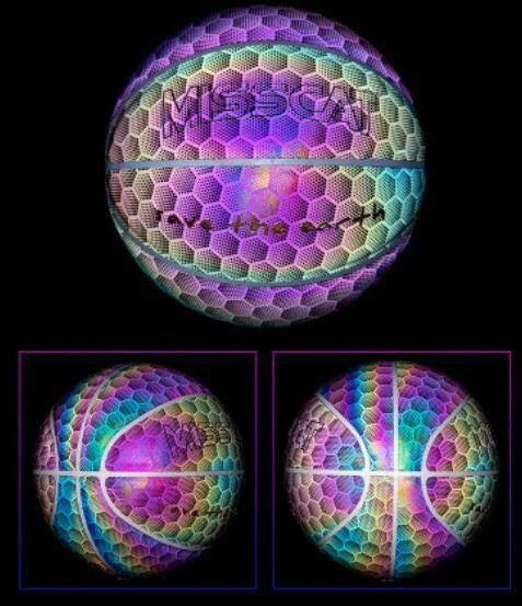 Glowing luminous basketball with mesmerizing rainbow, moon, and multicolored lighting effects for dazzling nighttime games