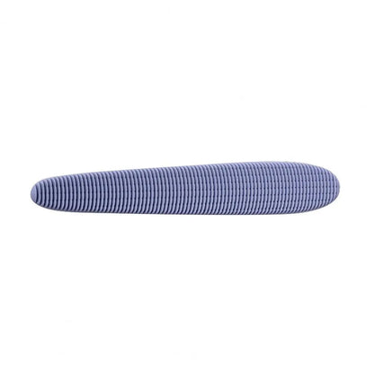 Grey and pink cat grooming comb with tongue massage design and dual-ended narrow and wide sections