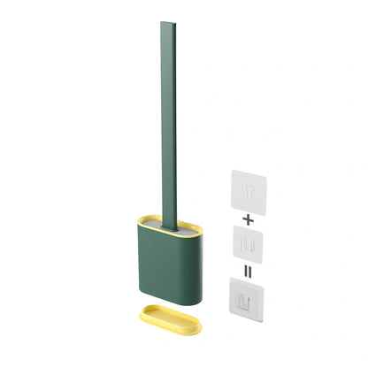 Wall-mounted soft toilet brush with silicone bristles and cover in midnight green colour