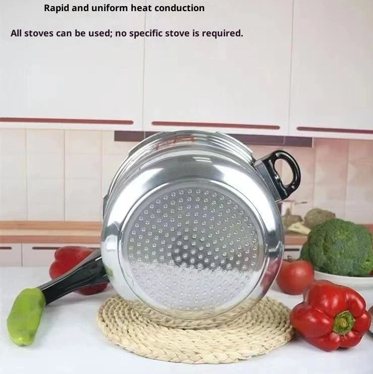 White aluminium alloy pressure cooker with 22cm diameter and double sole bottom for gas and induction cooktops