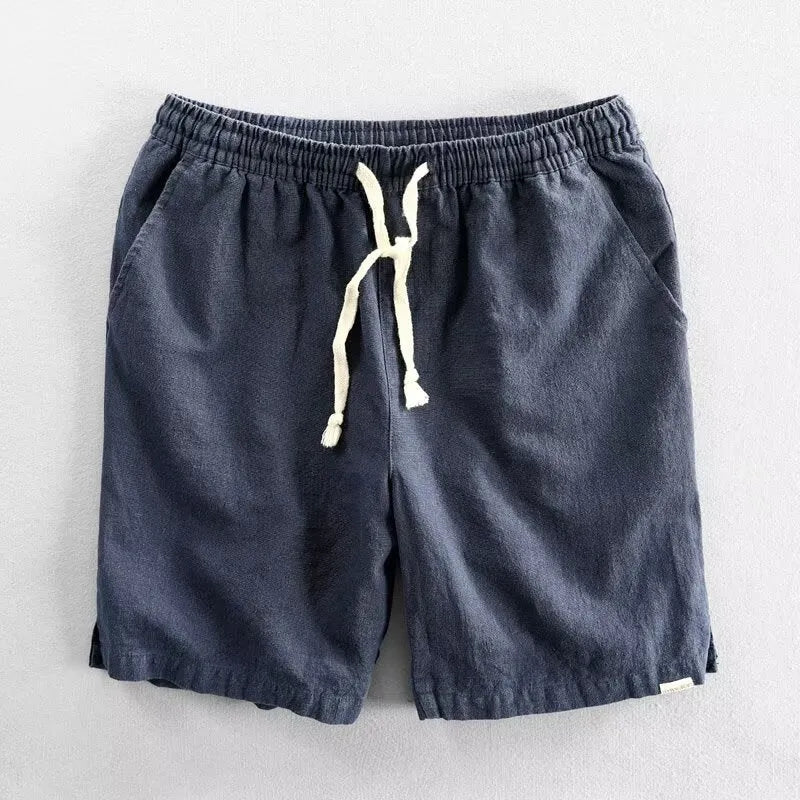 Breathable cotton linen casual loose shorts in straight cut with micro elasticity