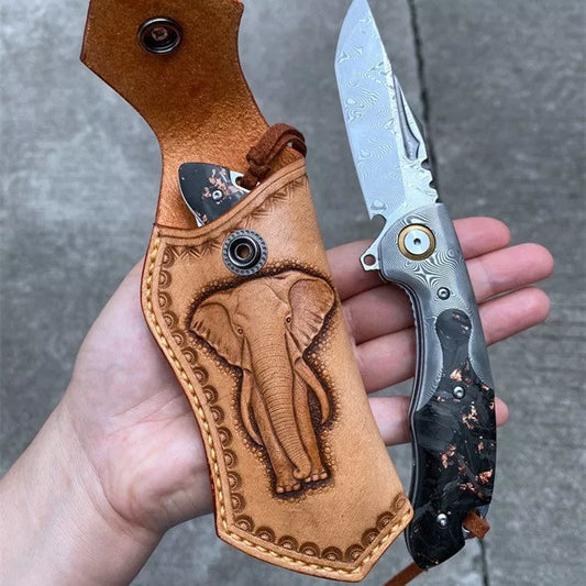 High hardness pattern steel folding knife for outdoor camping and survival