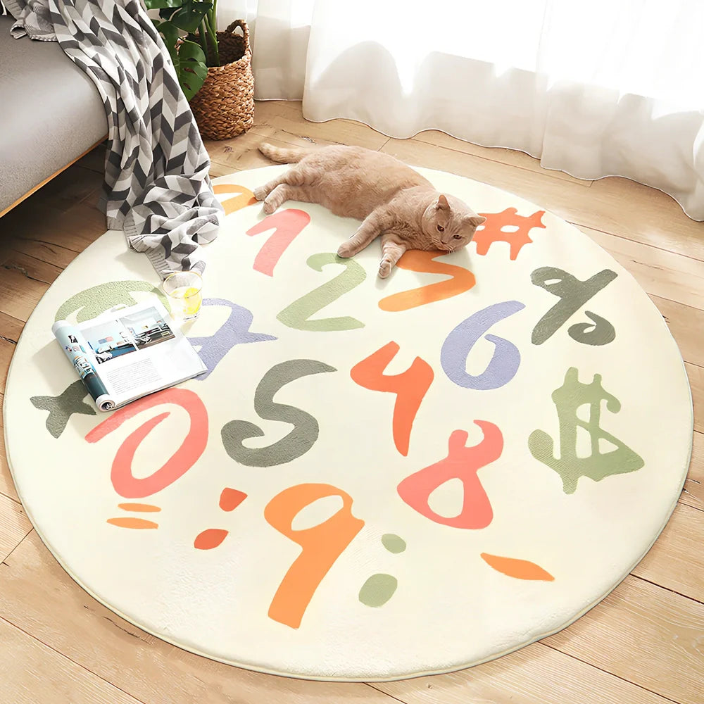 Cartoon thickened acrylic round table blanket in Cake Town pattern, 120cm diameter, white background