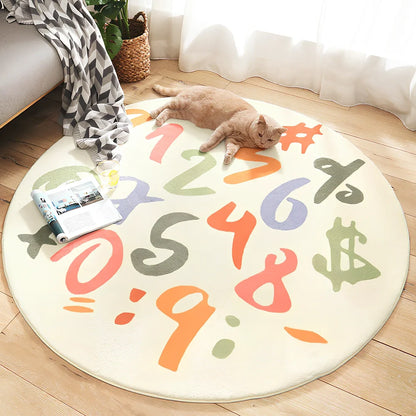 Cartoon thickened acrylic round table blanket in Cake Town pattern, 120cm diameter, white background
