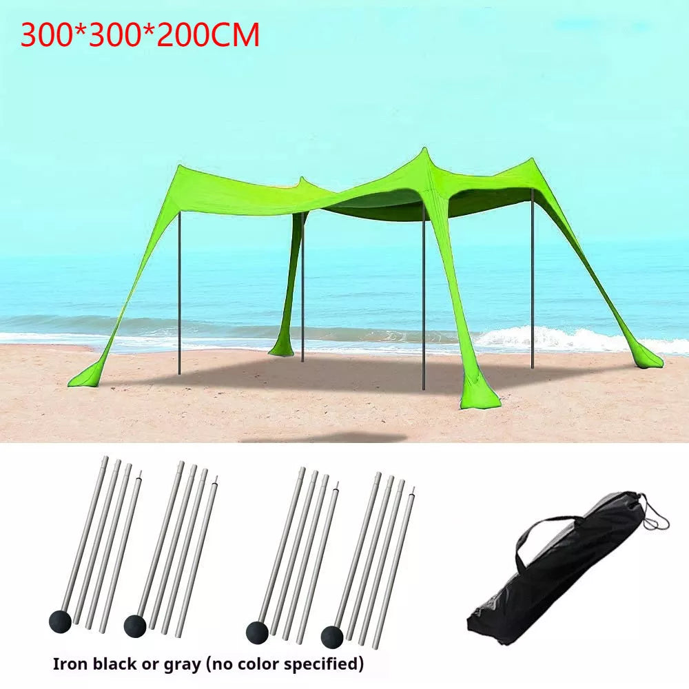 Beach sun shade arbor with iron struts, perfect for outdoor activities