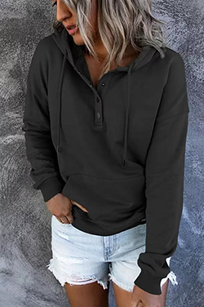 Women's long-sleeved hooded sweatshirt with pockets in various colors