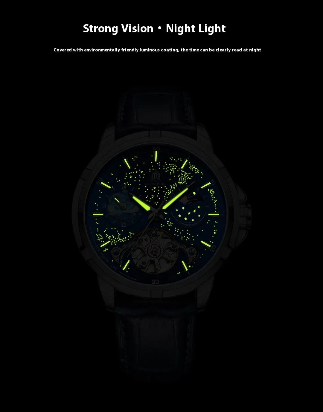 Men's automatic mechanical watch with blue dial and stainless steel bracelet, showing 14mm case thickness