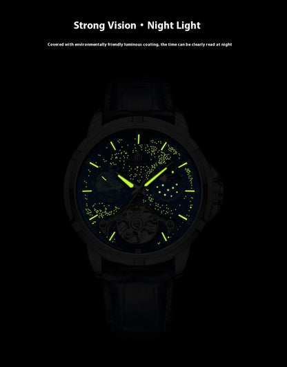 Men's automatic mechanical watch with blue dial and stainless steel bracelet, showing 14mm case thickness