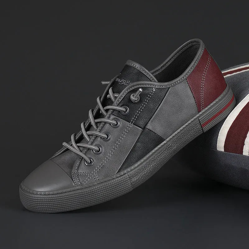 Men's colour matching leather slip-on shoes with elastic band and rubber sole