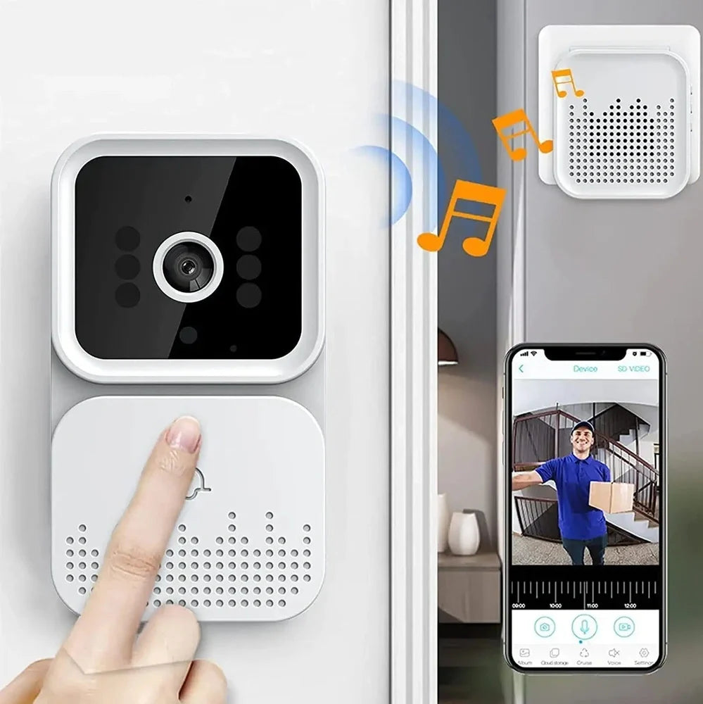 White X6 wireless video doorbell with infrared night vision camera and mobile app connectivity