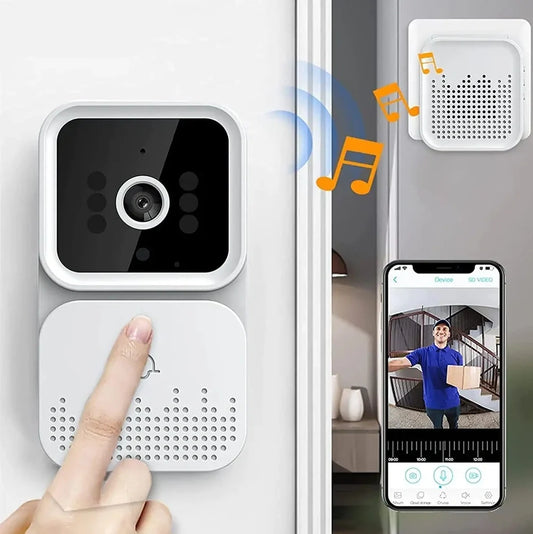 White X6 wireless video doorbell with infrared night vision camera and mobile app connectivity