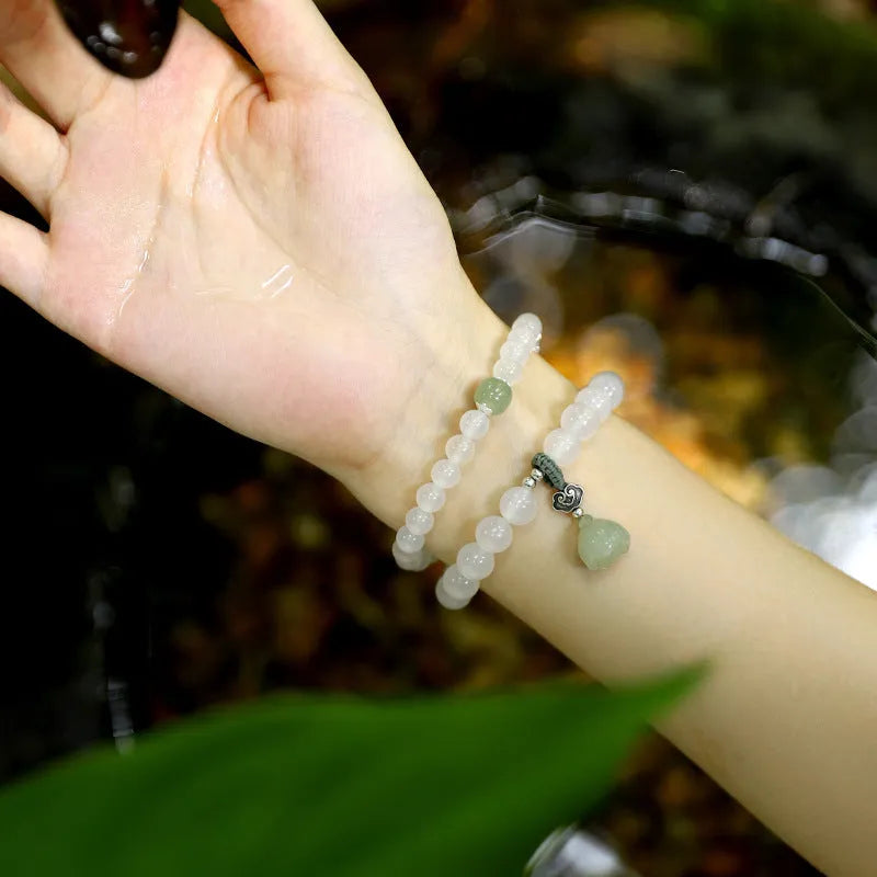 S925 sterling silver bracelet with white agate and Hetian jade in geometric lotus design