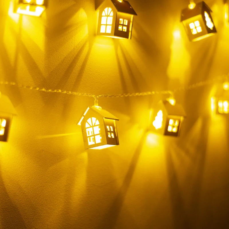 House-shaped LED string lights for Christmas and Halloween decorations in various designs