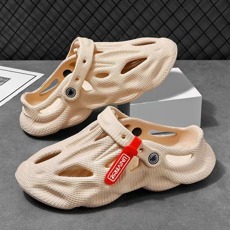 Coconut Slippers for Men Women Couple Summer Beach Hole Shoes Dual-use Closed Toe Korean Style Frosted EVA Upper in Black Grey White Khaki Sizes 36-45