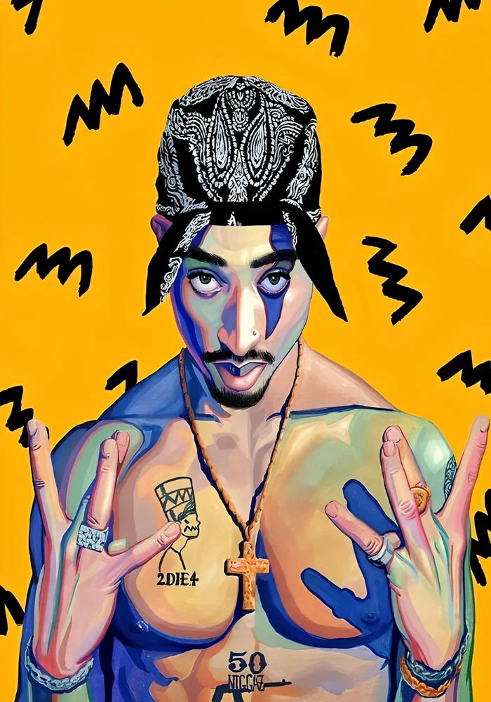 Abstract graffiti rapper portrait on vertical canvas poster, frameless 40x60cm size in Figure One colour variation for wall art