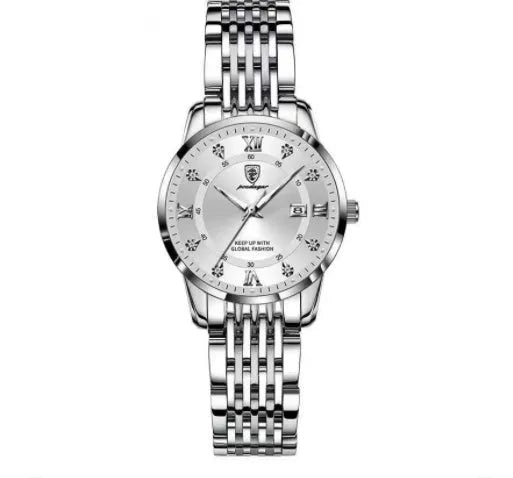 Men's Seiko quartz watch with 43mm round dial, stainless steel strap, 50m water resistance, luminous calendar, sapphire crystal glass