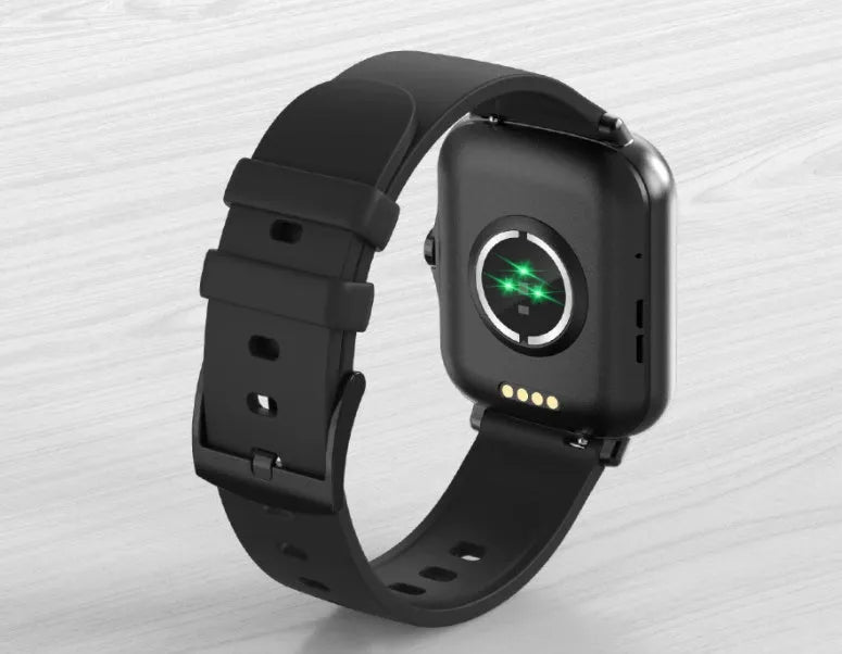 Smart watch with 1.7-inch HD colour touch screen on wrist, showing heart rate data and Bluetooth call interface